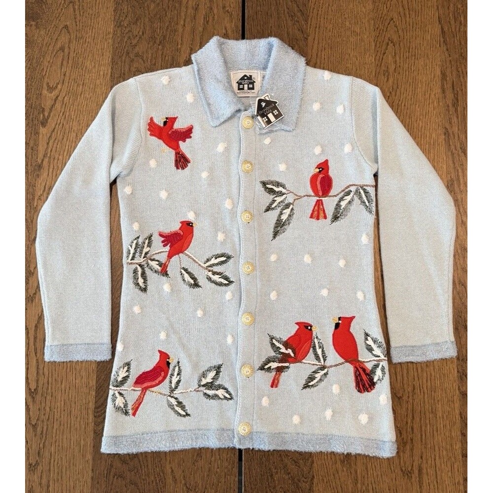 Storybook Knits Cardinal Holiday Cardigan Sweater Women’s Sz XS Embroidered NWT